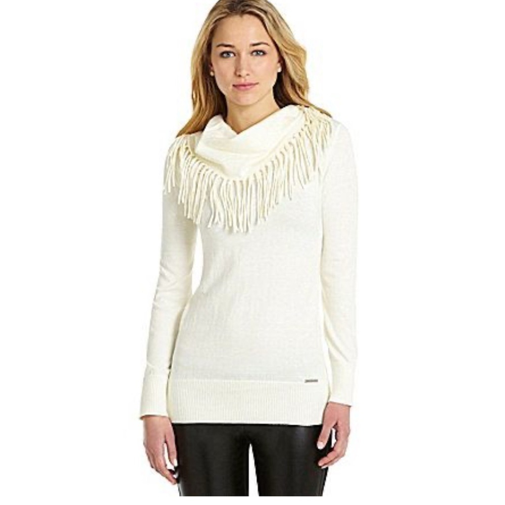 MICHAEL Michael Kors Cream Fringe Cowl Neck Sweater